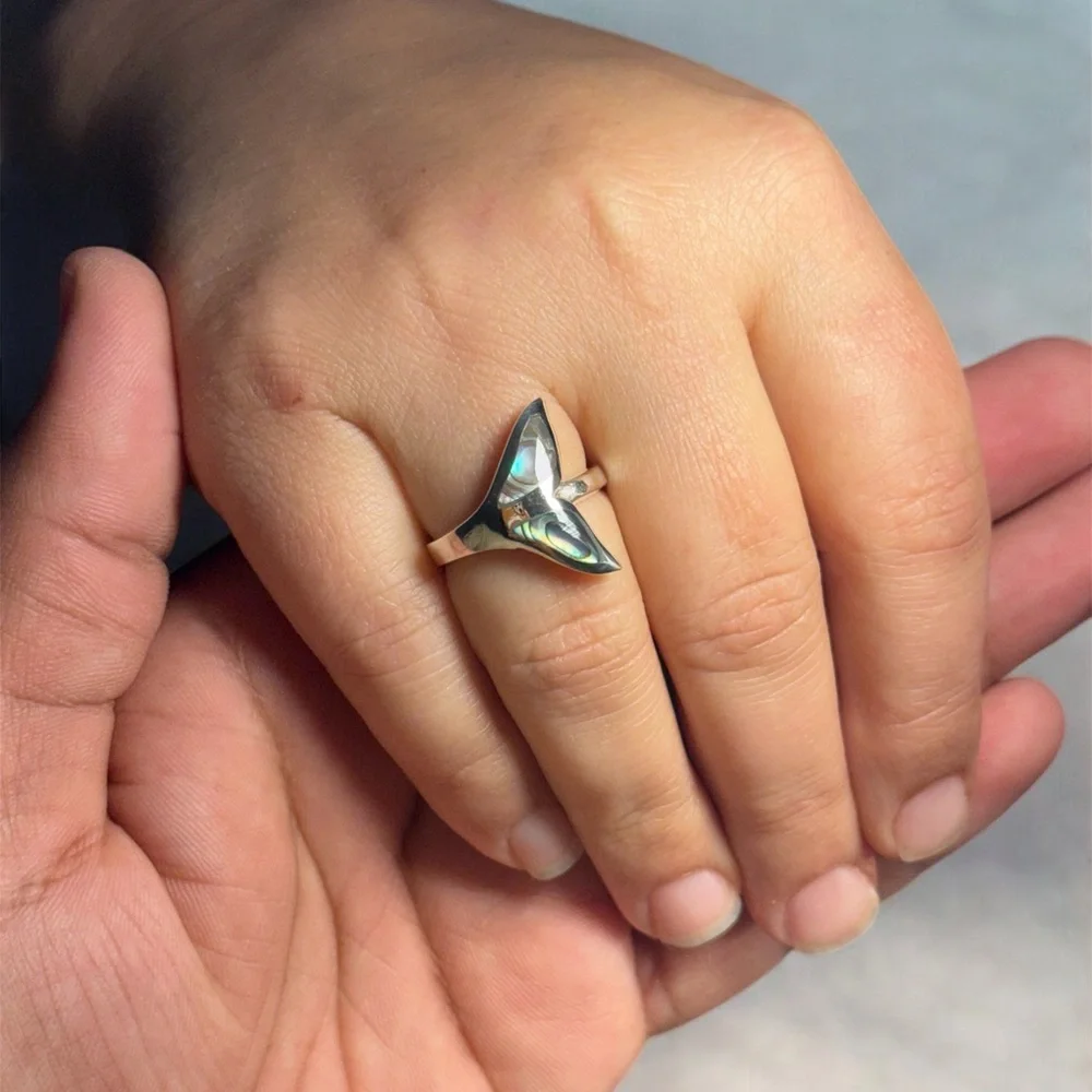 Sterling Silver Abalone Shell Ring – Modern Statement Ring Size 8